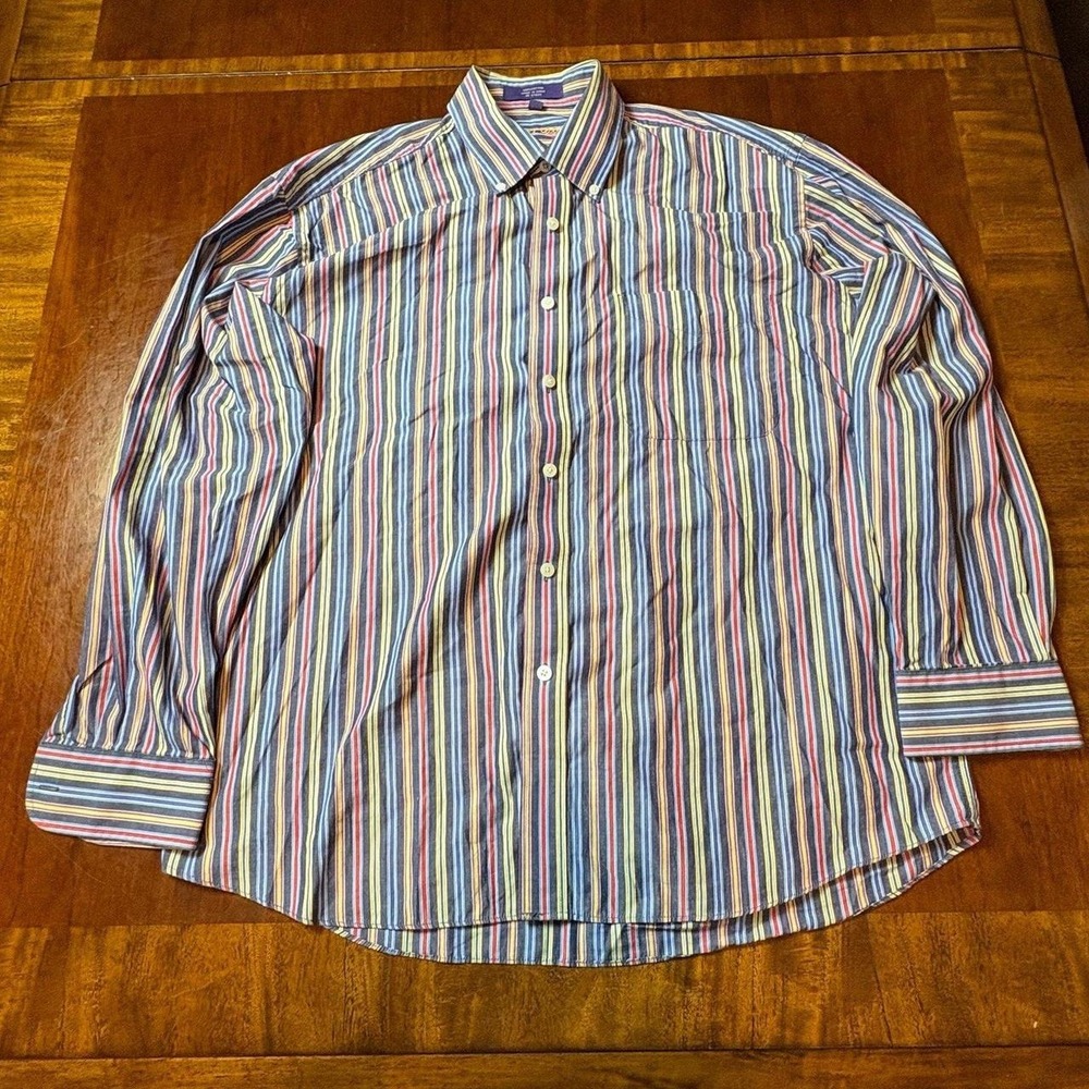 Alan‎ Flusser Multicolor Striped Button Up Shirt Mens Large Cotton